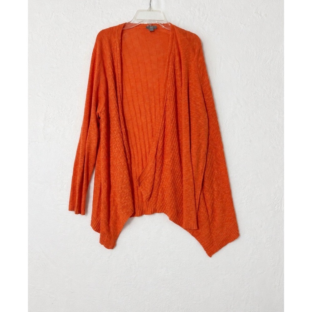 J.Jill Womens Orange Linen Cotton Ribbed Open Front Cardigan Sweater Large